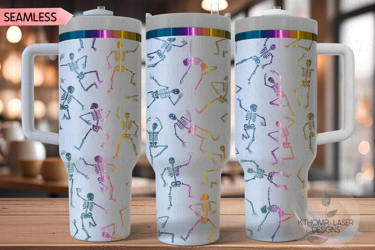 Dancing Skeletons Halloween Cute Skellies Holiday Tumbler Wrap SVG | 40oz Laser Engraving File | Rotary Ready Digital Design | Seasonal SVG