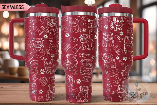 English Bulldog Tumbler Wrap SVG | 40oz Laser Engraving File | Rotary Engrave Digital Design | Dog Lover Gift