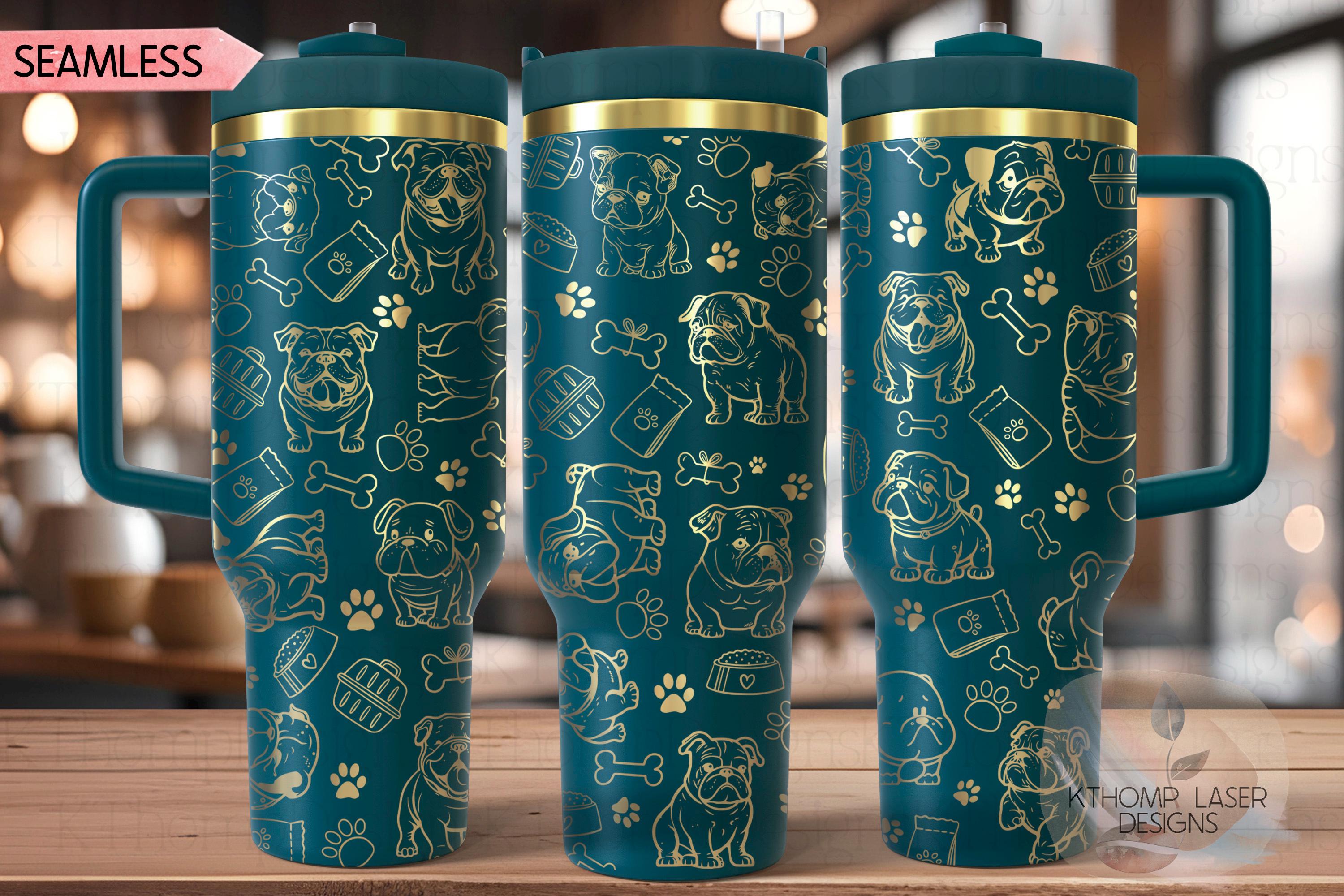 English Bulldog Tumbler Wrap SVG | 40oz Laser Engraving File | Rotary Engrave Digital Design | Dog Lover Gift