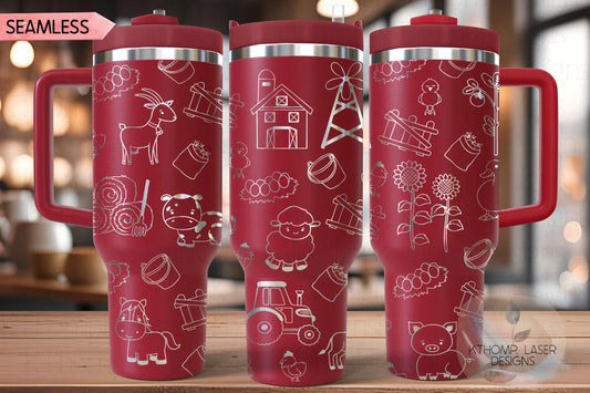 Farm Doodles Tumbler Wrap SVG | 40oz Laser Engraving File | Rotary Ready Digital Design | Western Farm SVG
