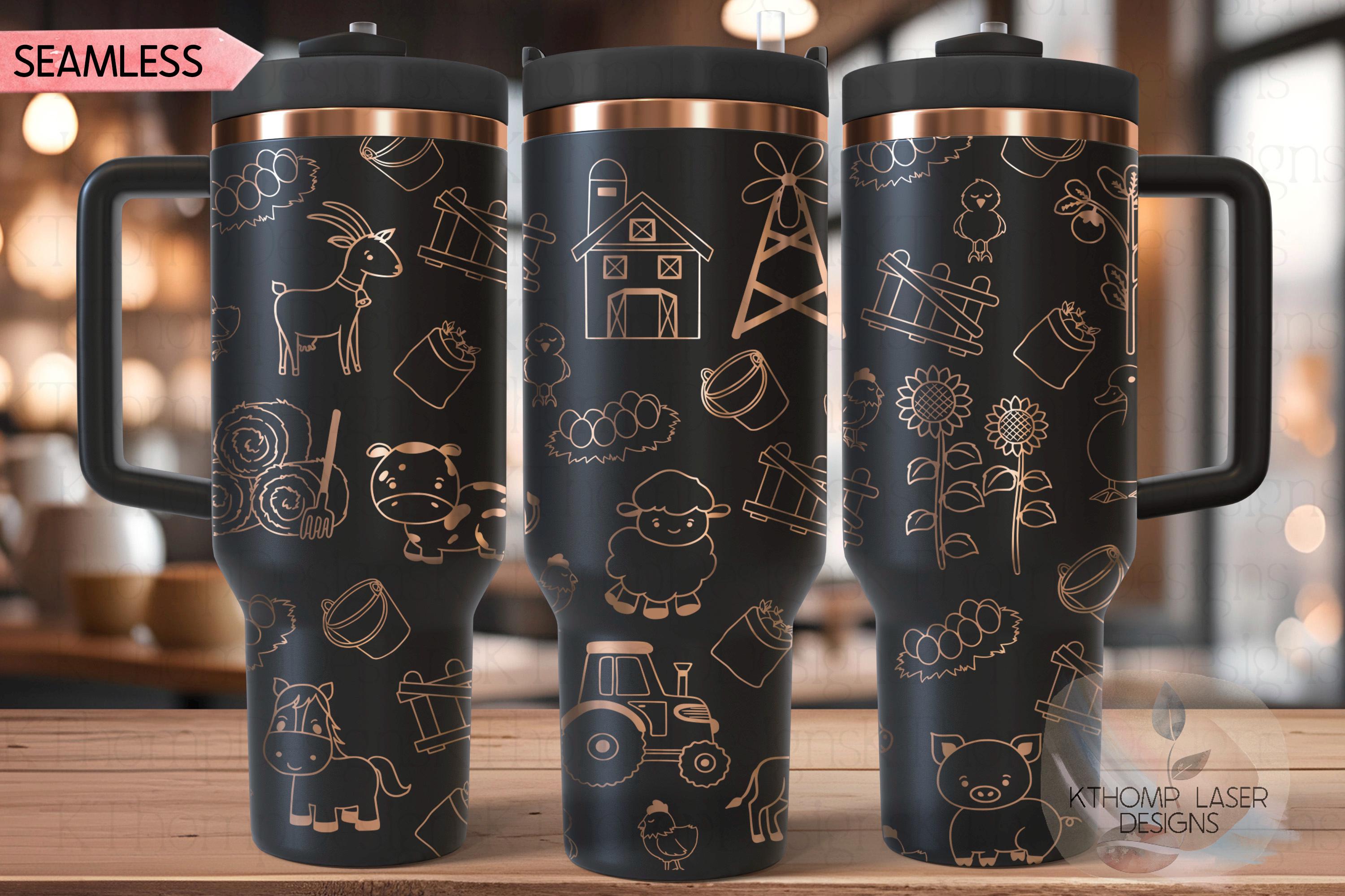 Farm Doodles Tumbler Wrap SVG | 40oz Laser Engraving File | Rotary Ready Digital Design | Western Farm SVG