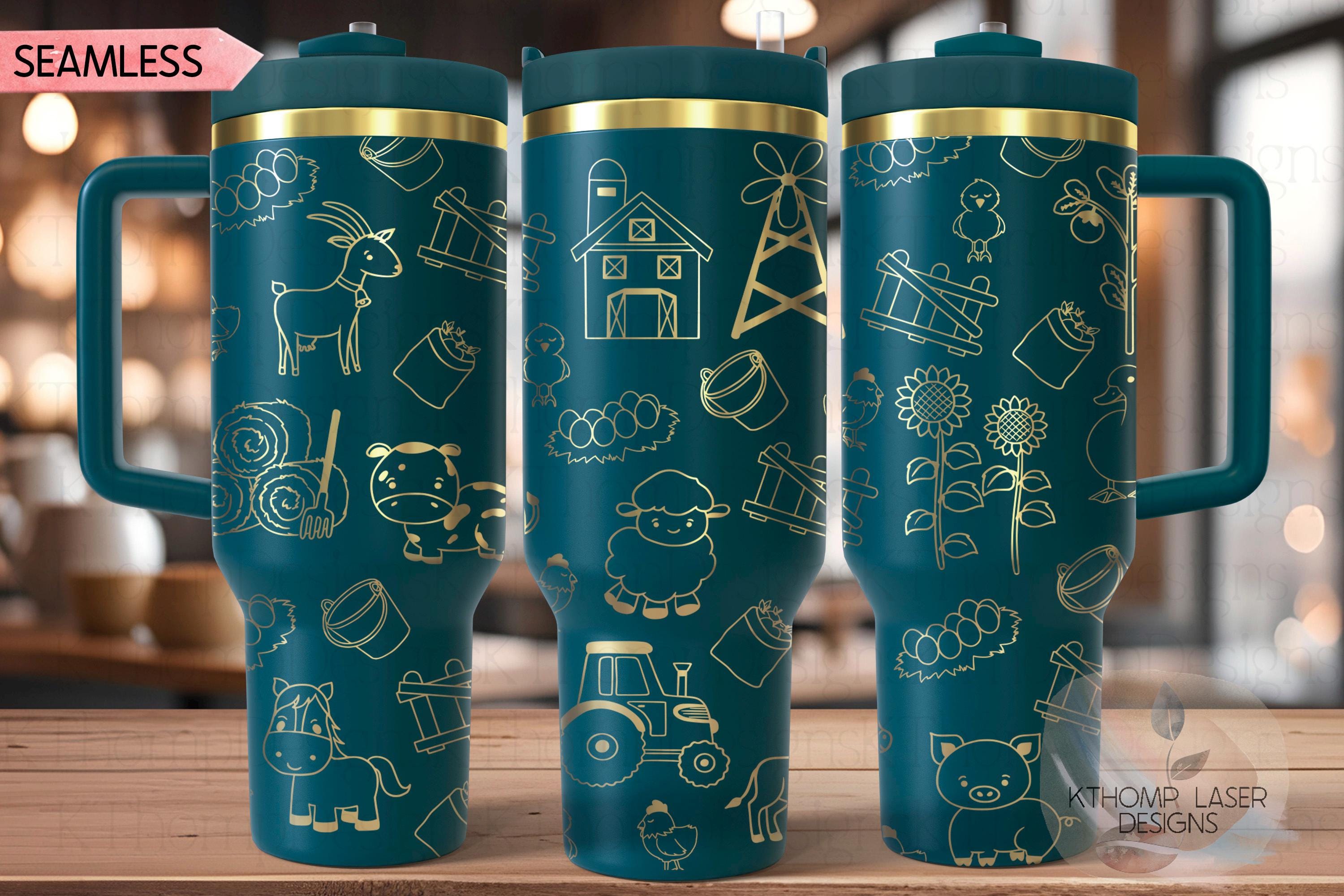 Farm Doodles Tumbler Wrap SVG | 40oz Laser Engraving File | Rotary Ready Digital Design | Western Farm SVG
