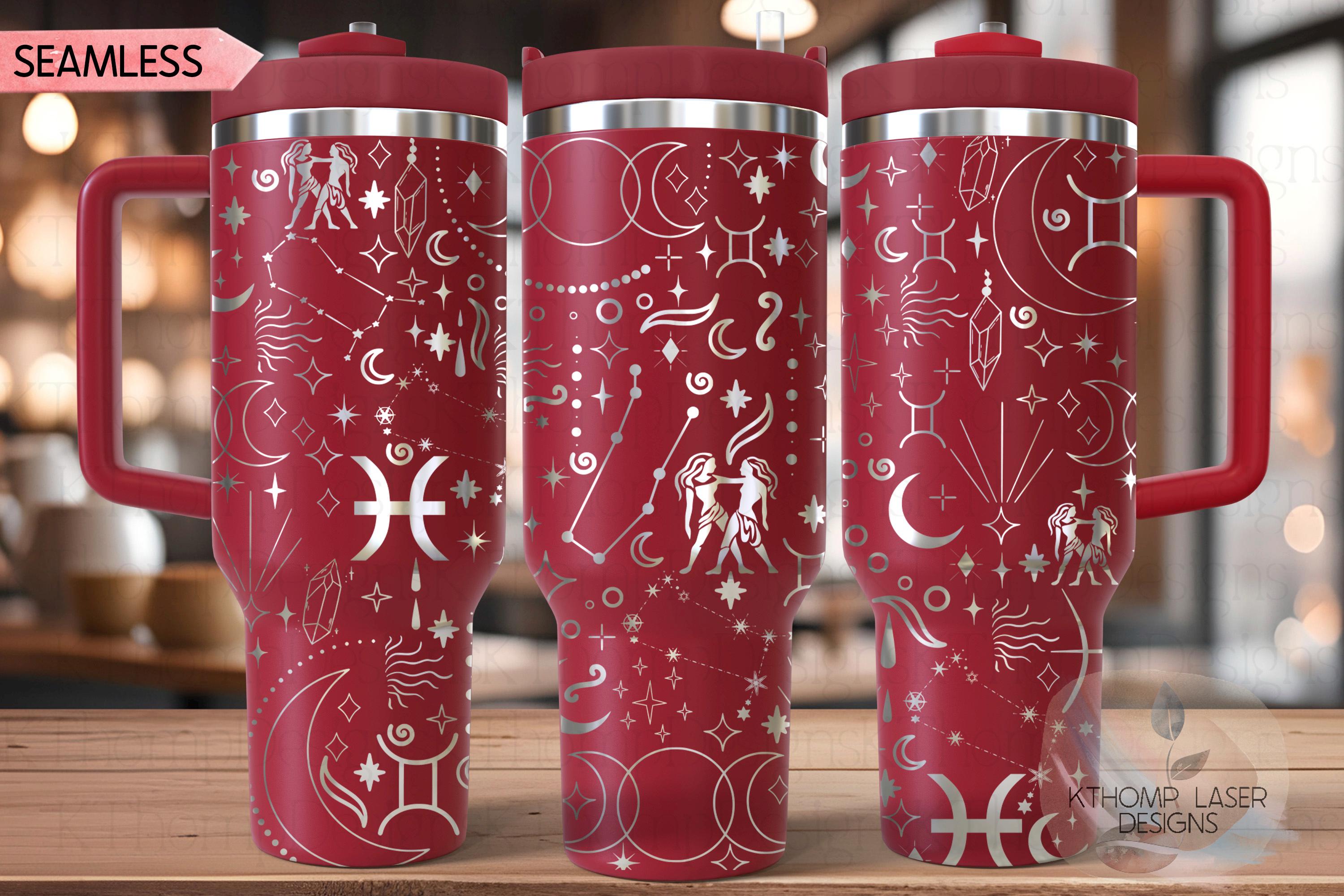 Gemini Zodiac Tumbler Wrap SVG | 40oz Laser Engraving File | Rotary Ready Digital Design | Zodiac Boho SVG