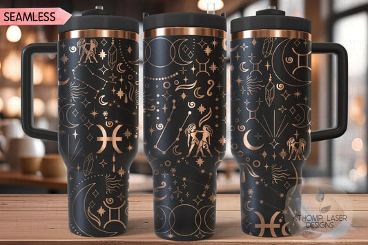 Gemini Zodiac Tumbler Wrap SVG | 40oz Laser Engraving File | Rotary Ready Digital Design | Zodiac Boho SVG