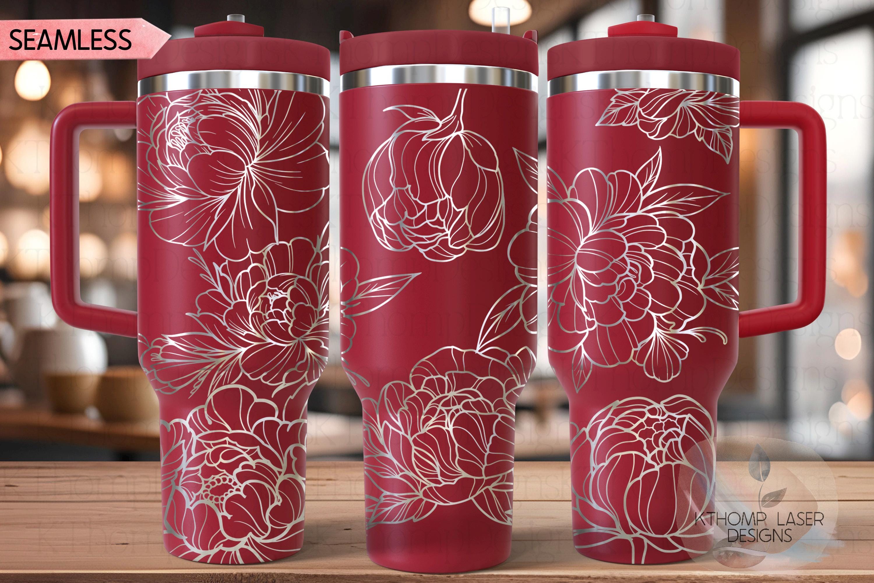 Peony Tumbler Wrap SVG | 40oz Laser Engraving File | Rotary Engrave Digital Design | Floral SVG Design