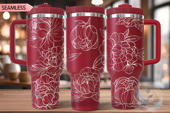 Peony Tumbler Wrap SVG | 40oz Laser Engraving File | Rotary Engrave Digital Design | Floral SVG Design