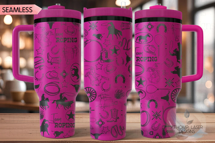 Team Roping Rodeo Cowboy Tumbler Wrap SVG | 40oz Laser Engraving File | Rotary Ready Digital Design | Western Farm SVG