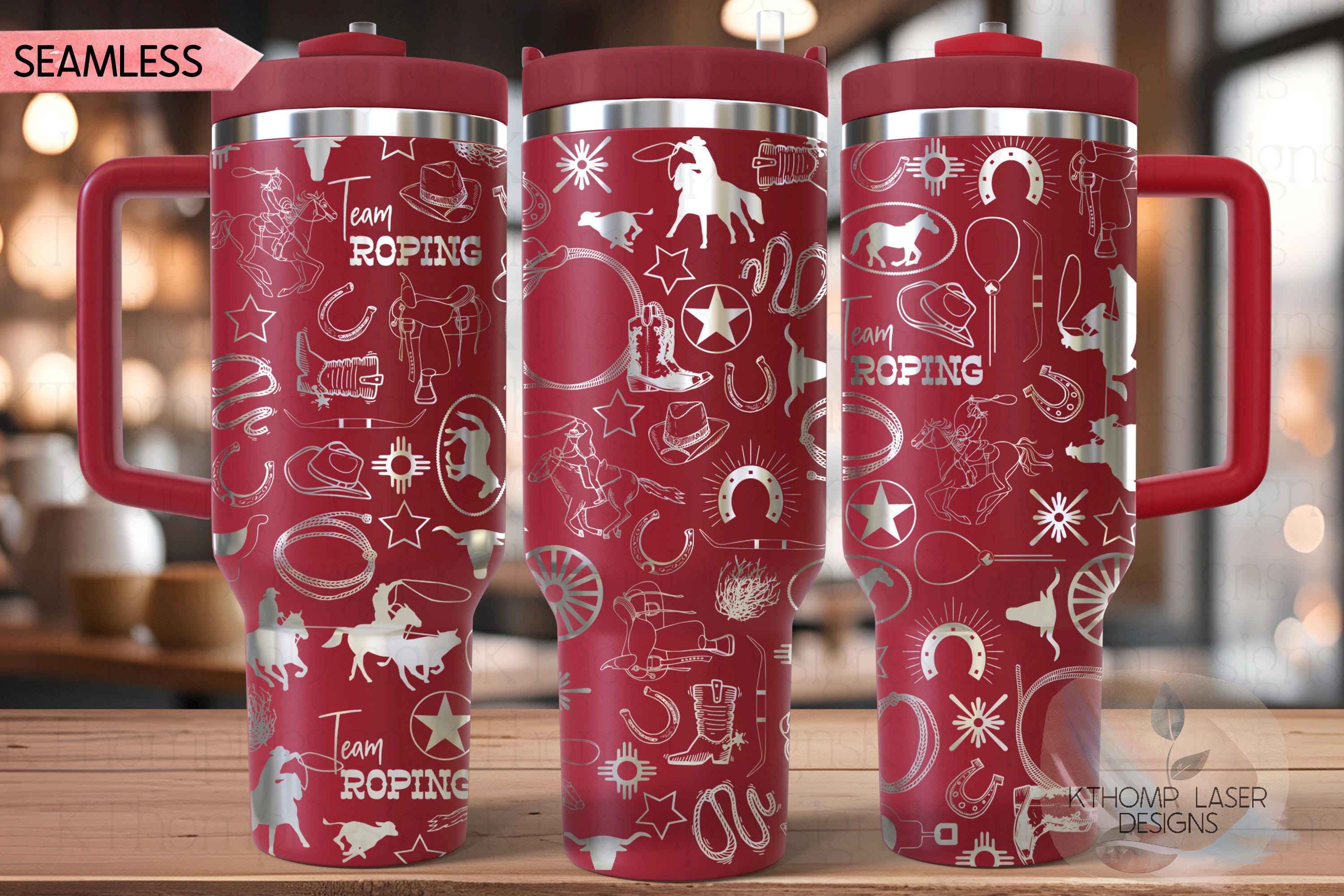 Team Roping Rodeo Cowboy Tumbler Wrap SVG | 40oz Laser Engraving File | Rotary Ready Digital Design | Western Farm SVG