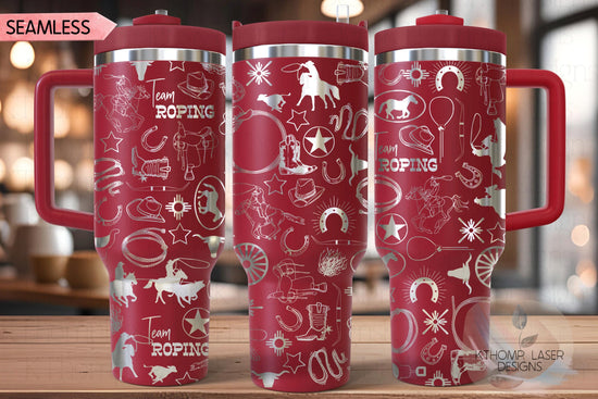 Team Roping Rodeo Cowboy Tumbler Wrap SVG | 40oz Laser Engraving File | Rotary Ready Digital Design | Western Farm SVG