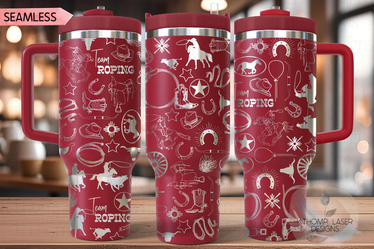 Team Roping Rodeo Cowboy Tumbler Wrap SVG | 40oz Laser Engraving File | Rotary Ready Digital Design | Western Farm SVG
