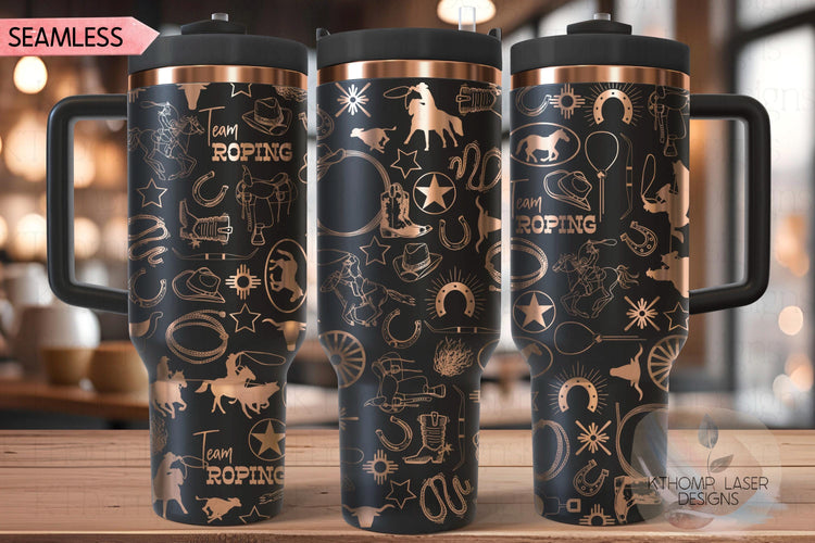 Team Roping Rodeo Cowboy Tumbler Wrap SVG | 40oz Laser Engraving File | Rotary Ready Digital Design | Western Farm SVG