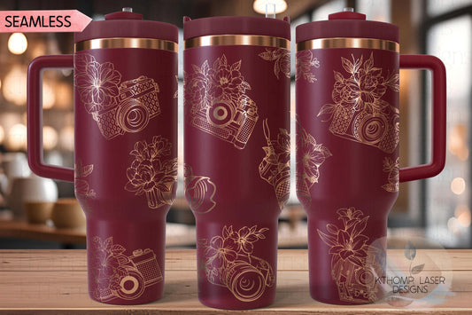 Floral Photography Tumbler Wrap SVG | 40oz Laser Engraving File | Rotary Ready Digital Design | Career Gift SVG