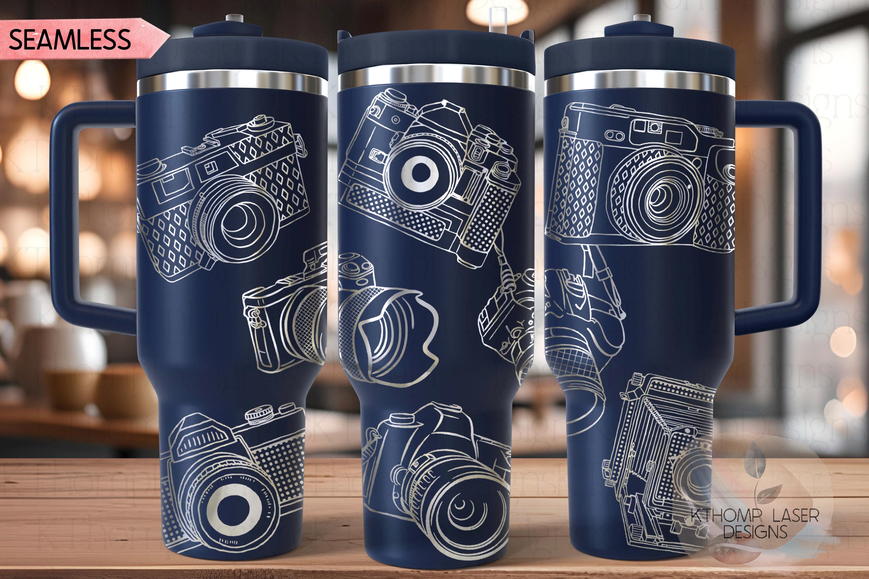 Photography Cameras Tumbler Wrap SVG | 40oz Laser Engraving File | Rotary Ready Digital Design | Career Gift SVG