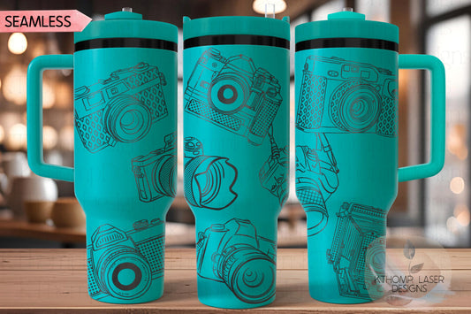 Photography Cameras Tumbler Wrap SVG | 40oz Laser Engraving File | Rotary Ready Digital Design | Career Gift SVG