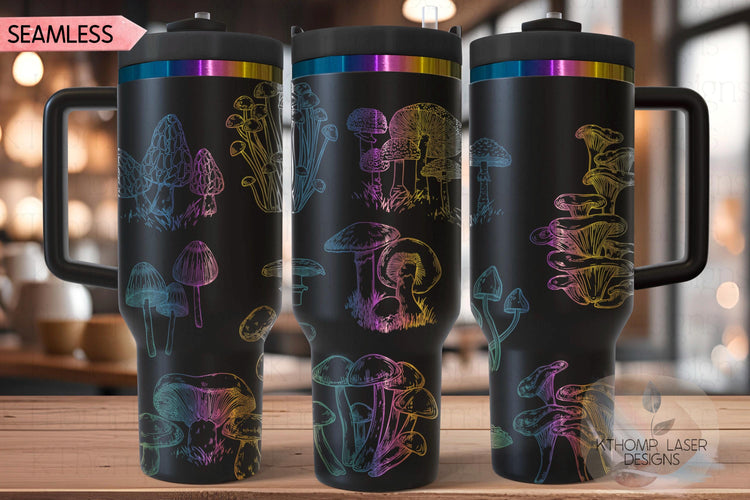 Mushroom Garden Tumbler Wrap SVG | 40oz Laser Engraving File | Rotary Ready Digital Design | Foodie SVG