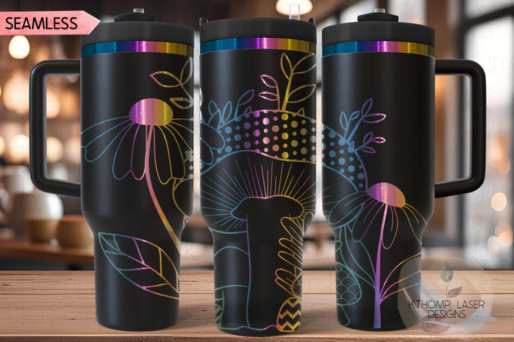Mushrooms Tumbler Wrap SVG | 40oz Laser Engraving File | Rotary Ready Digital Design | Foodie SVG