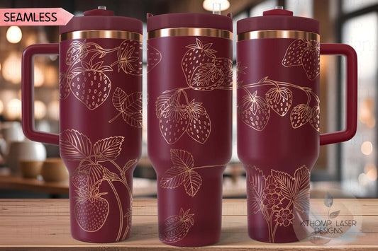 Strawberries Fruit Tumbler Wrap SVG | 40oz Laser Engraving File | Rotary Ready Digital Design | Foodie SVG