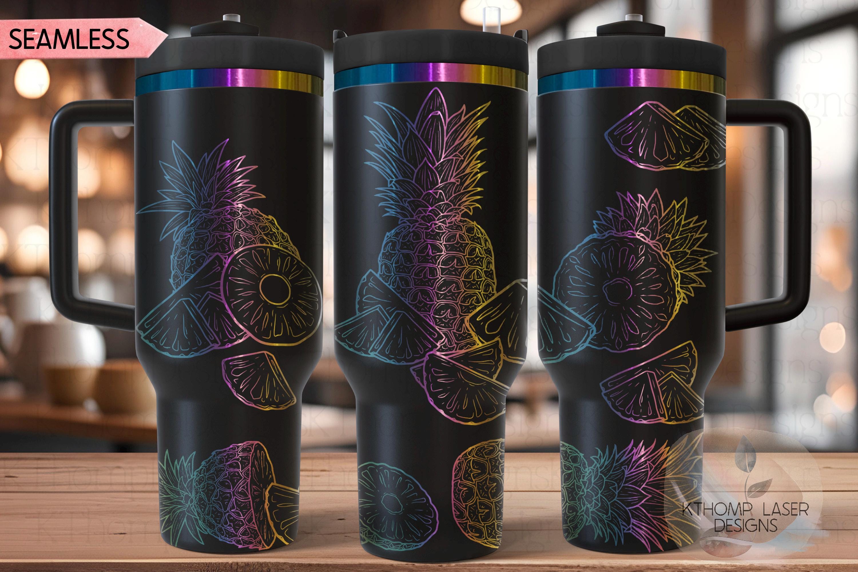 Pineapple Fruit Tumbler Wrap SVG | 40oz Laser Engraving File | Rotary Ready Digital Design | Foodie SVG