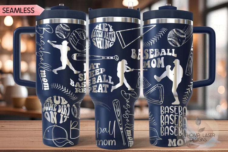 Baseball Mom Tumbler Wrap SVG | 40oz Laser Engraving File | Rotary Ready Digital Design | Mom Life SVG