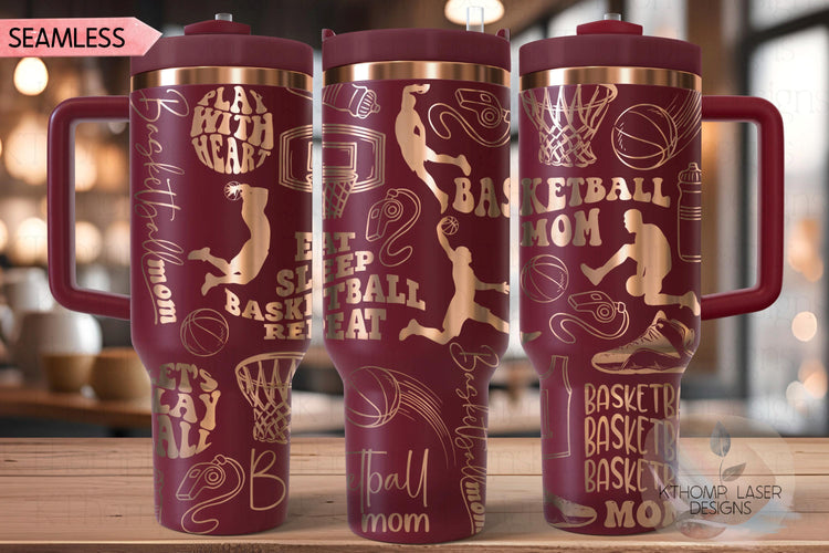 Basketball Mom Female Tumbler Wrap SVG | 40oz Laser Engraving File | Rotary Ready Digital Design | Mom Life SVG