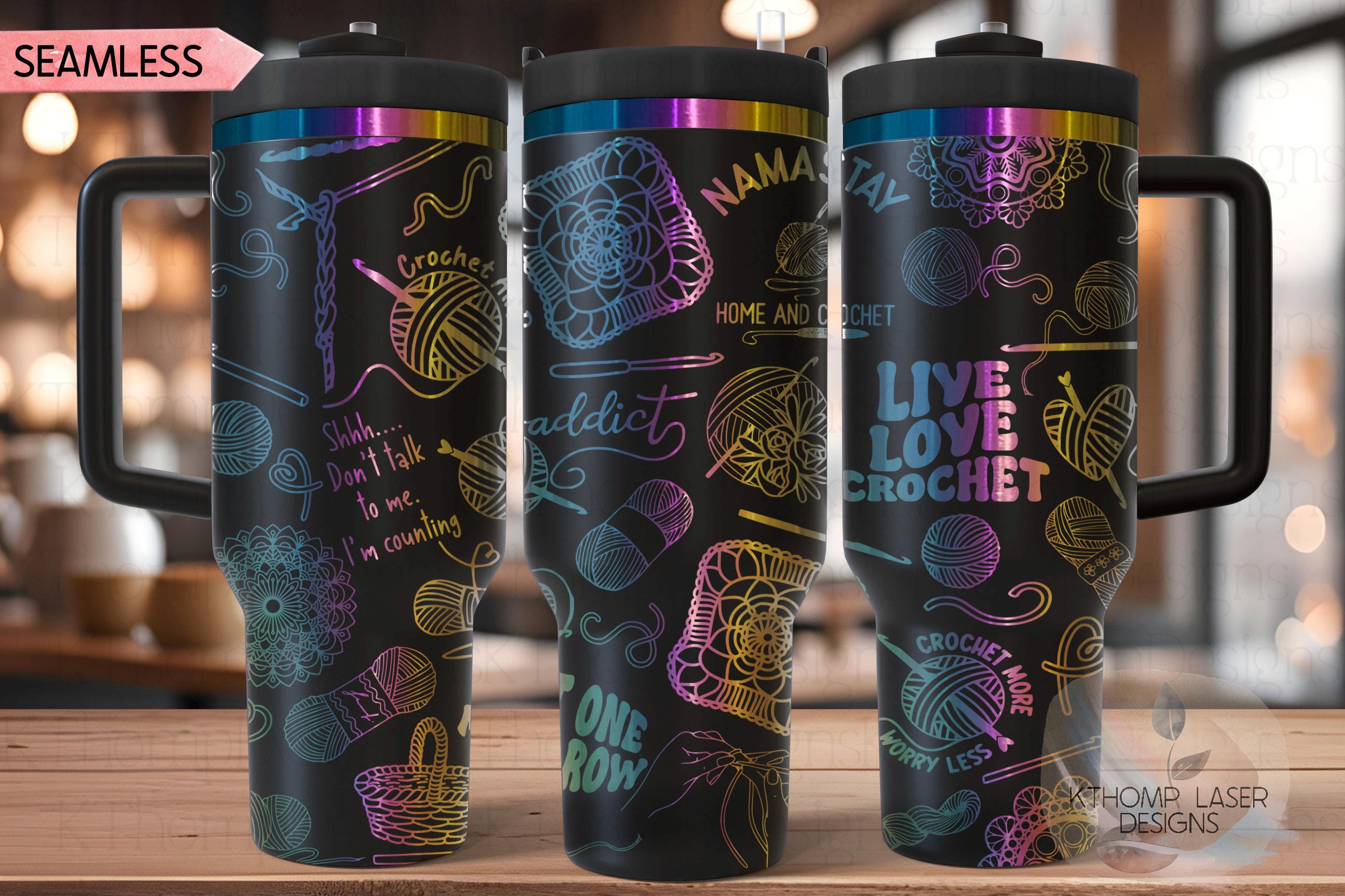 Crocheting Yarn Tumbler Wrap SVG | 40oz Laser Engraving File | Rotary Ready Digital Design | Hobby Travel SVG