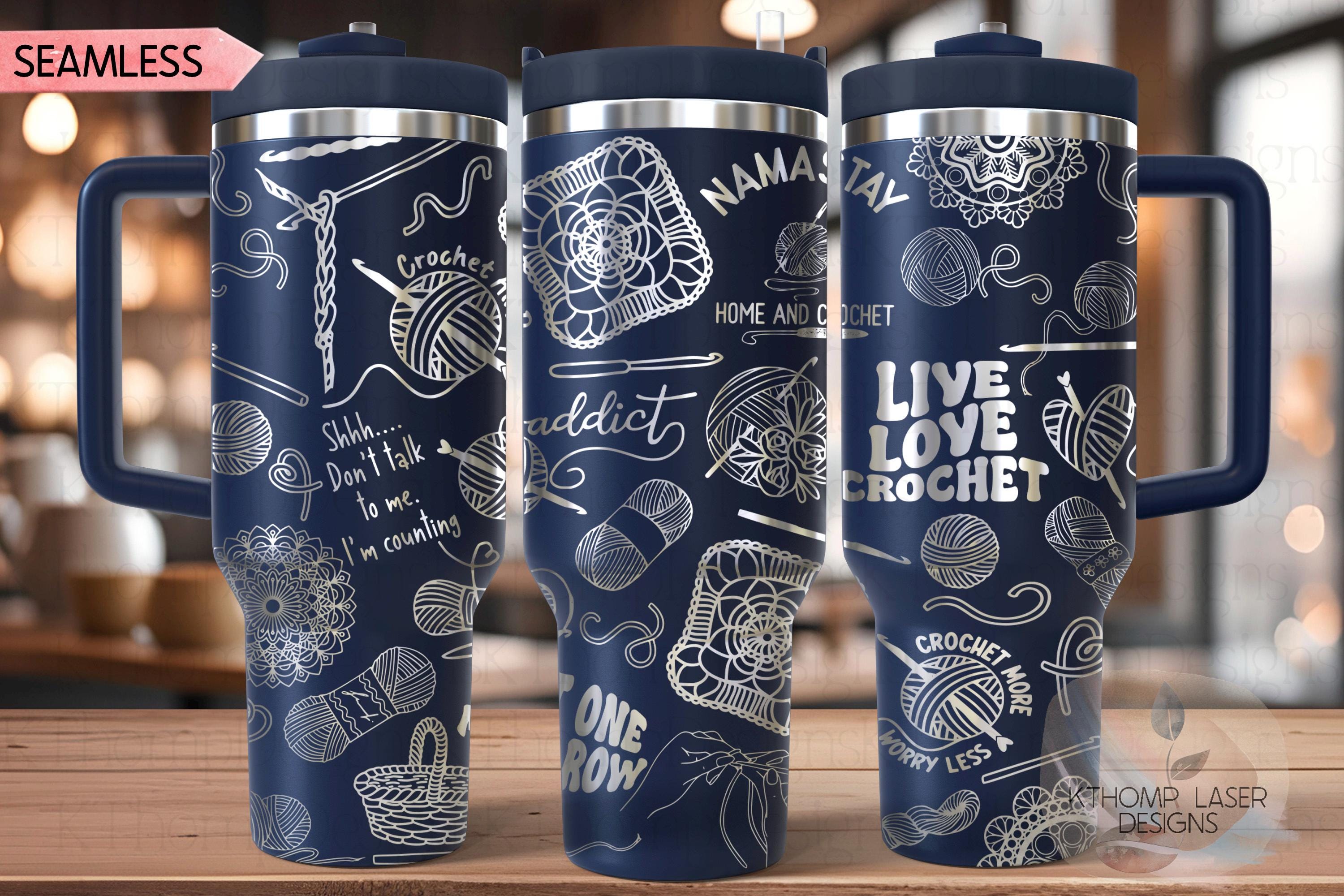 Crocheting Yarn Tumbler Wrap SVG | 40oz Laser Engraving File | Rotary Ready Digital Design | Hobby Travel SVG