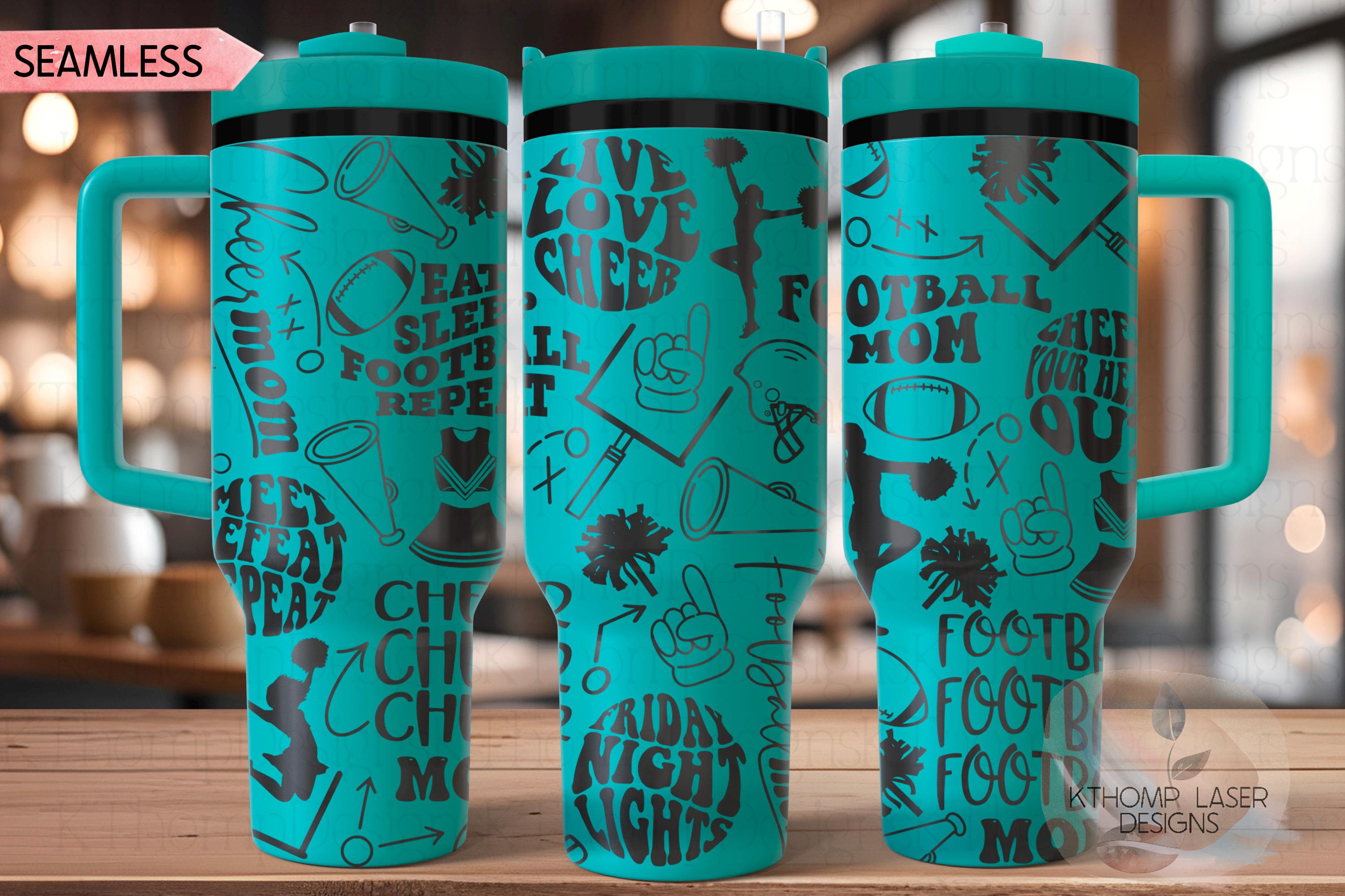 Football & Cheer Mom Tumbler Wrap SVG | 40oz Laser Engraving File | Rotary Ready Digital Design | Mom Life SVG