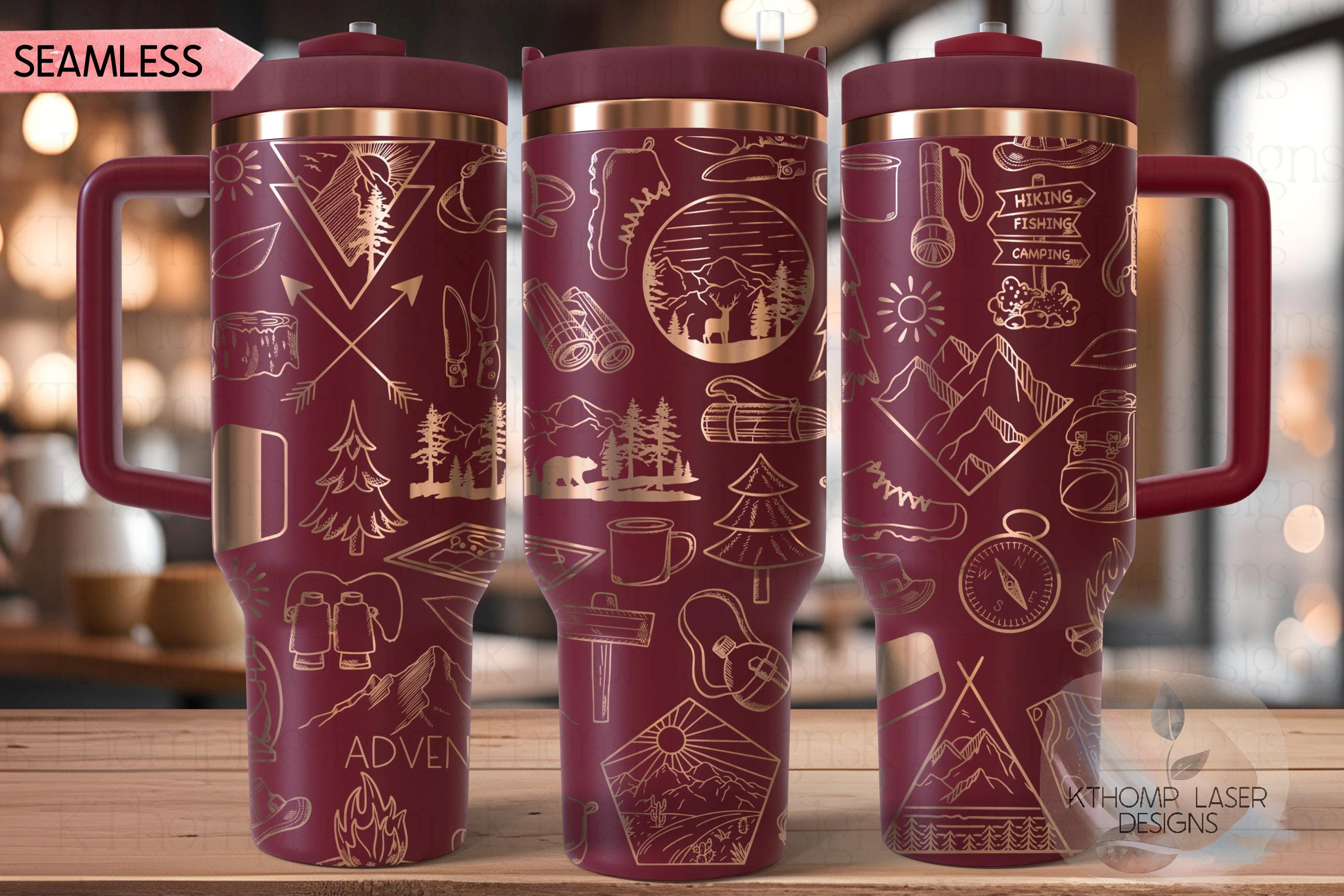 Hiking Doodles Tumbler Wrap SVG | 40oz Laser Engraving File | Rotary Ready Digital Design | Outdoor Nature SVG