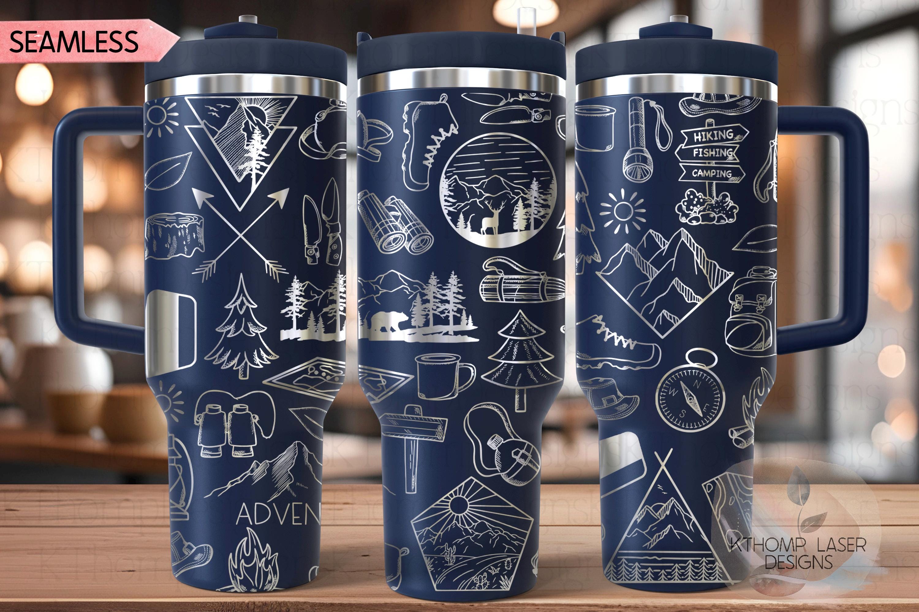 Hiking Doodles Tumbler Wrap SVG | 40oz Laser Engraving File | Rotary Ready Digital Design | Outdoor Nature SVG
