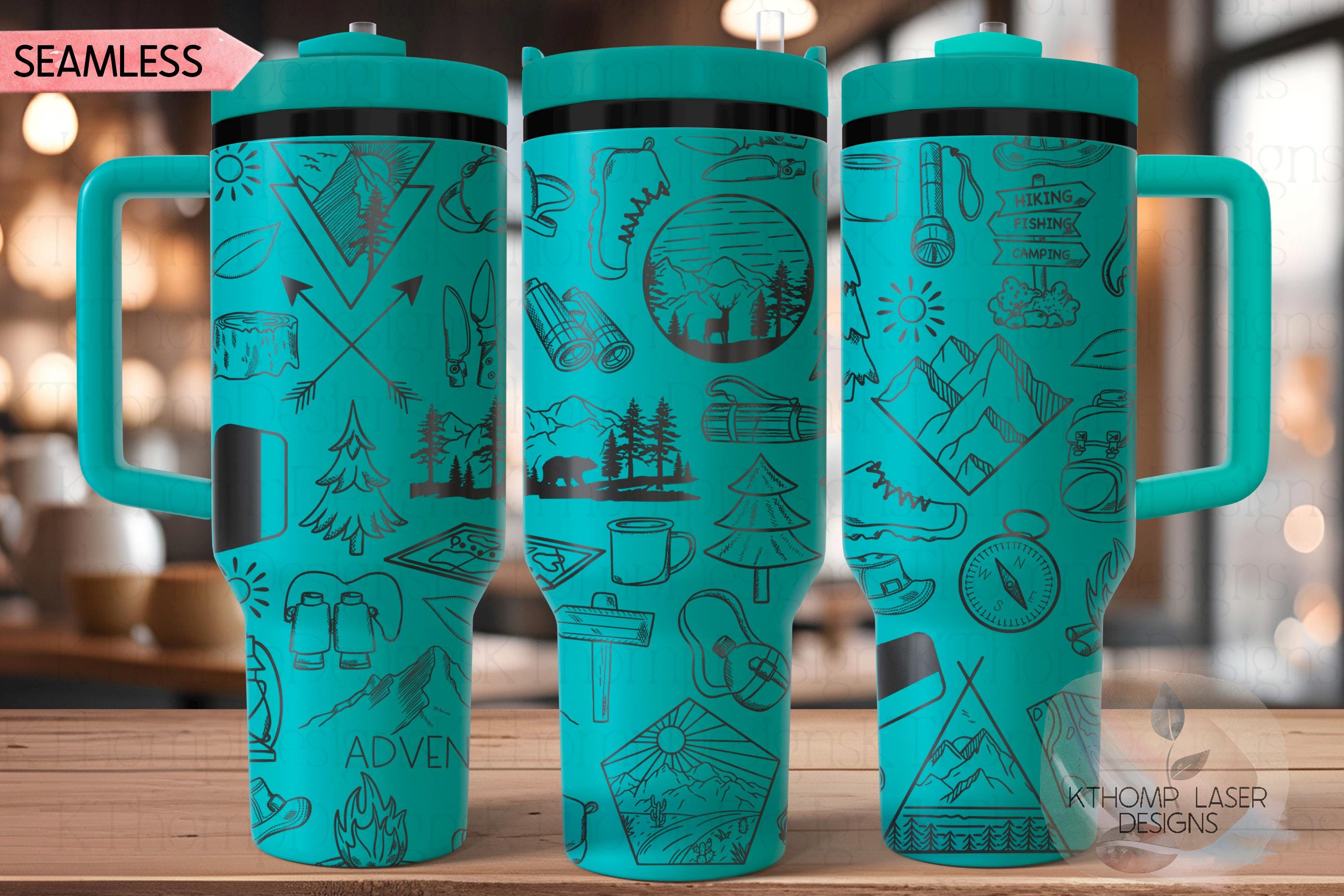 Hiking Doodles Tumbler Wrap SVG | 40oz Laser Engraving File | Rotary Ready Digital Design | Outdoor Nature SVG