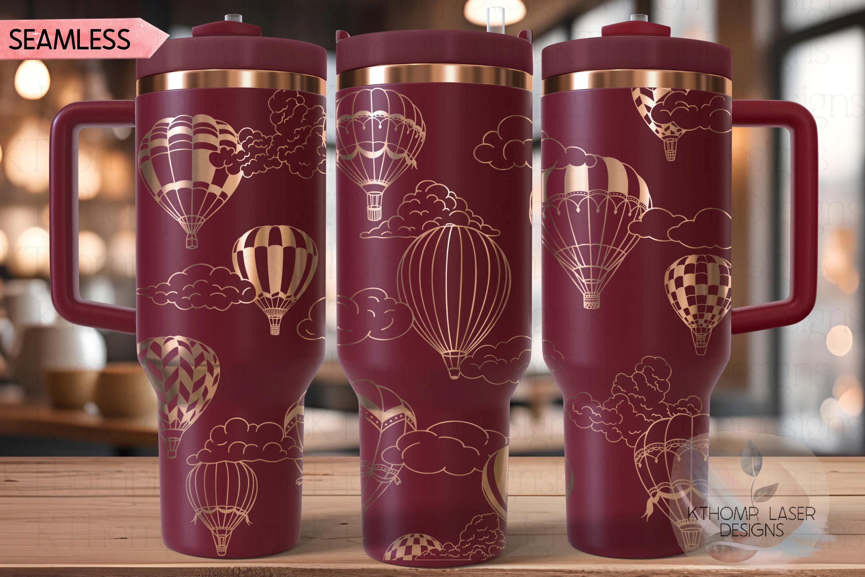 Hot Air Balloons Tumbler Wrap SVG | 40oz Laser Engraving File | Rotary Ready Digital Design | Fantasy Magic SVG