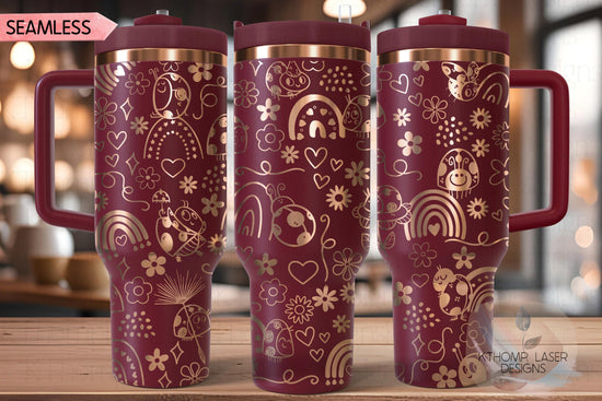 Lady Bugs & Rainbows Doodles Tumbler Wrap SVG | 40oz Laser Engraving File | Rotary Ready Digital Design | Fantasy Magic SVG