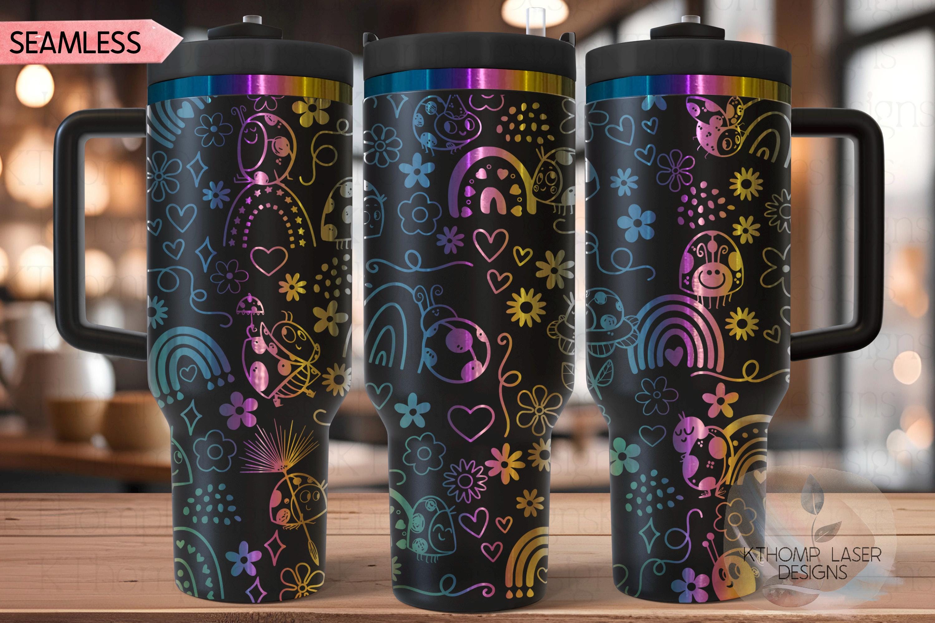 Lady Bugs & Rainbows Doodles Tumbler Wrap SVG | 40oz Laser Engraving File | Rotary Ready Digital Design | Fantasy Magic SVG