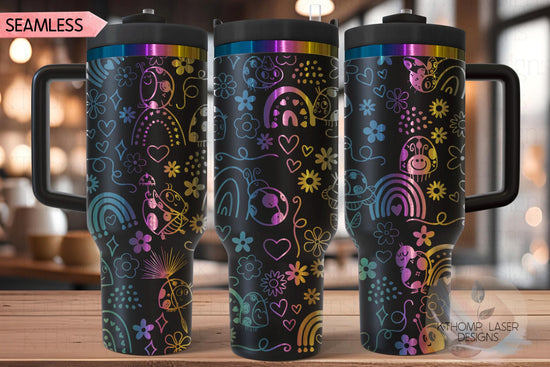 Lady Bugs & Rainbows Doodles Tumbler Wrap SVG | 40oz Laser Engraving File | Rotary Ready Digital Design | Fantasy Magic SVG