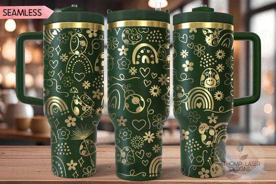 Lady Bugs & Rainbows Doodles Tumbler Wrap SVG | 40oz Laser Engraving File | Rotary Ready Digital Design | Fantasy Magic SVG