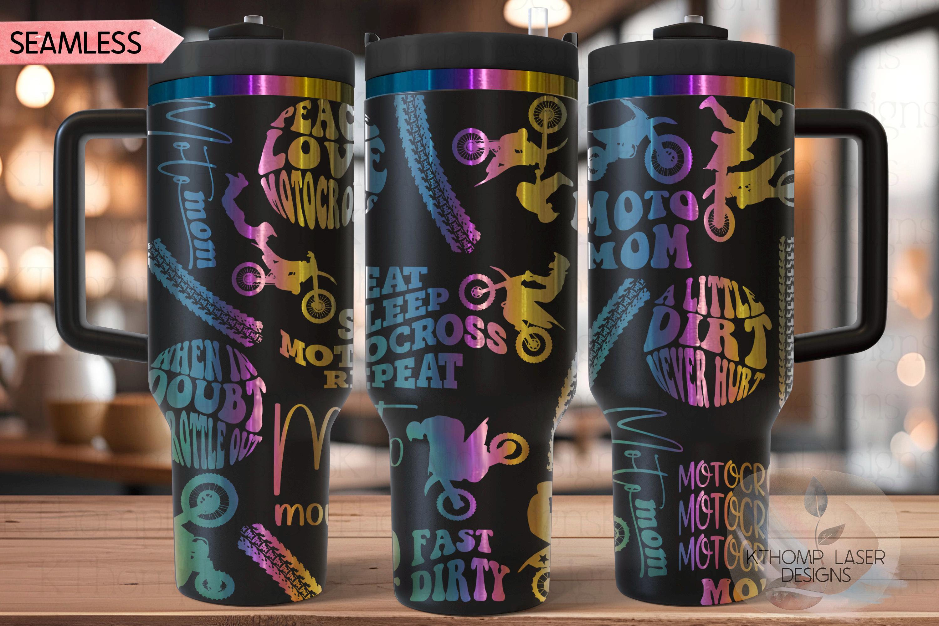 Moto Mom Motocross Tumbler Wrap SVG | 40oz Laser Engraving File | Rotary Ready Digital Design | Mom Life SVG