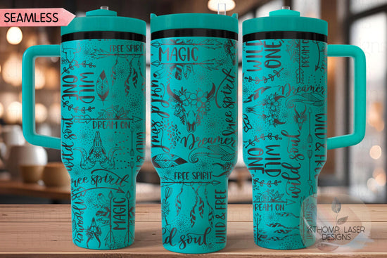 Wild Soul Free Spirit Boho Tumbler Wrap SVG | 40oz Laser Engraving File | Rotary Ready Digital Design | Zodiac Boho SVG
