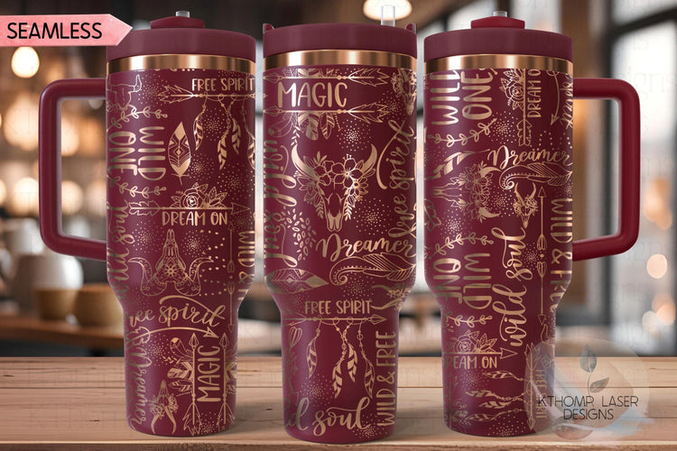 Wild Soul Free Spirit Boho Tumbler Wrap SVG | 40oz Laser Engraving File | Rotary Ready Digital Design | Zodiac Boho SVG