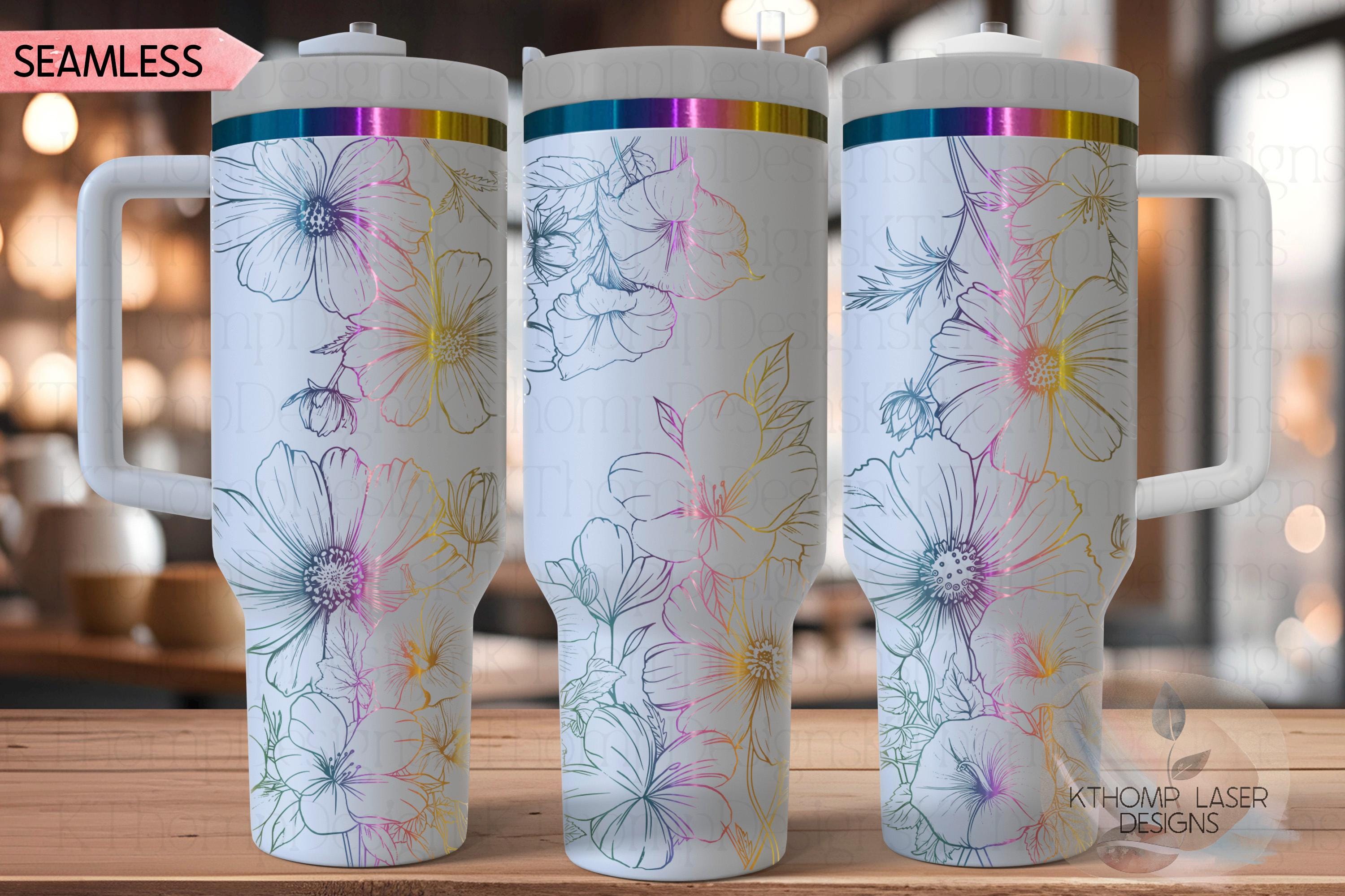 Cosmos Morning Glories & Violets Floral Tumbler Wrap SVG | 40oz Laser Engraving File | Rotary Engrave Digital Design | Floral SVG Design