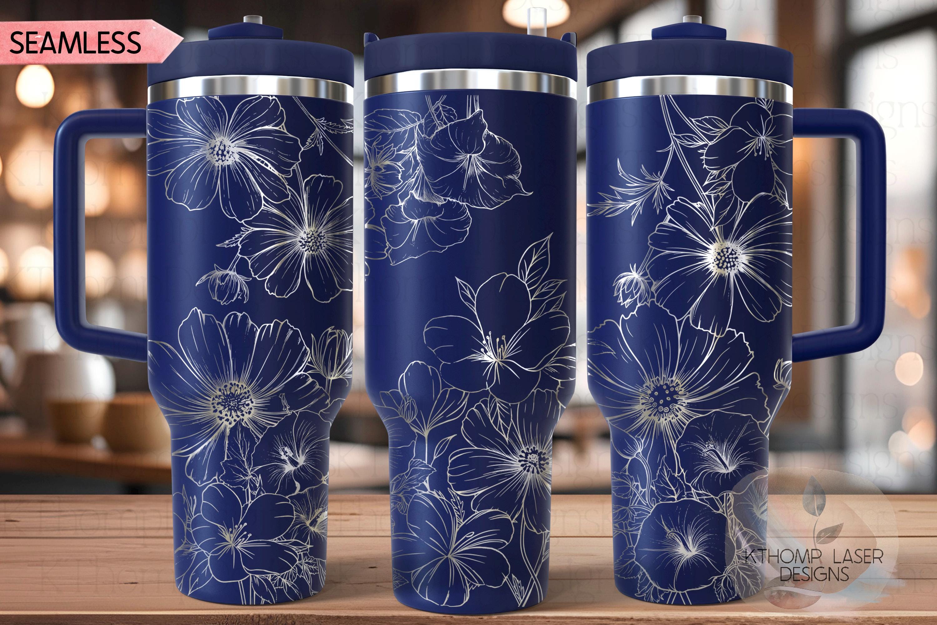 Cosmos Morning Glories & Violets Floral Tumbler Wrap SVG | 40oz Laser Engraving File | Rotary Engrave Digital Design | Floral SVG Design