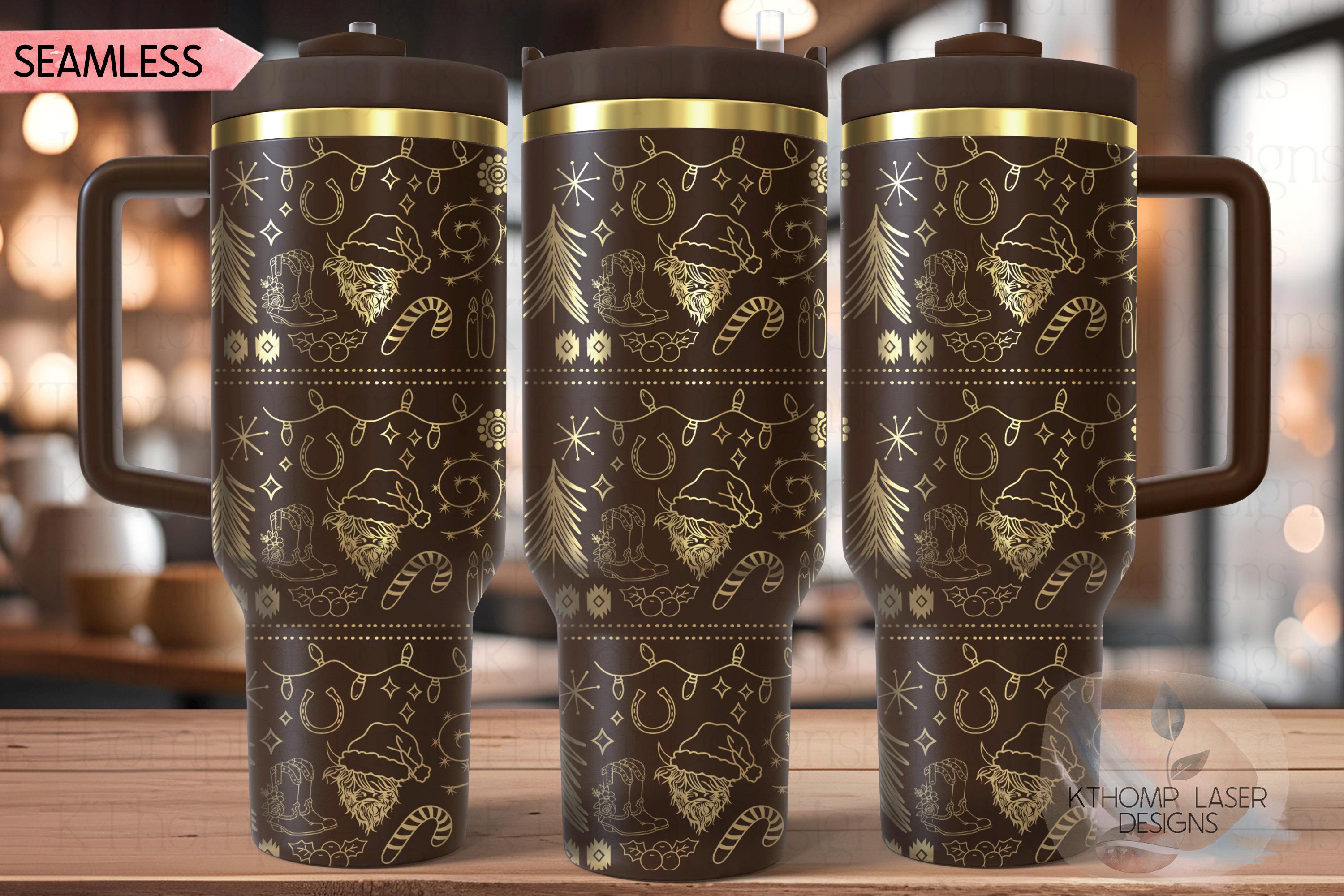 Country Christmas Highland Cow Holiday Tumbler Wrap SVG | 40oz Laser Engraving File | Rotary Ready Digital Design | Seasonal SVG