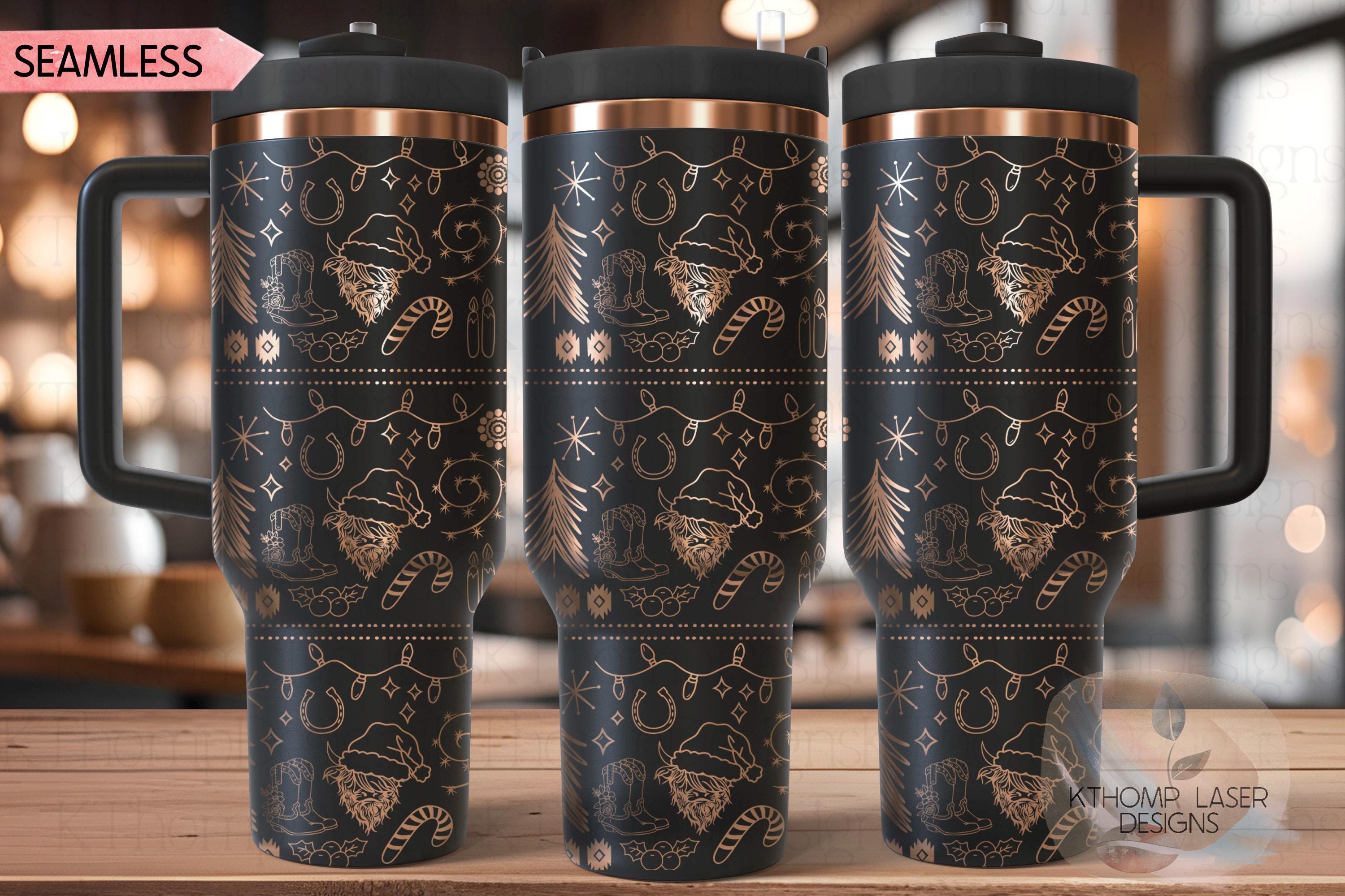 Country Christmas Highland Cow Holiday Tumbler Wrap SVG | 40oz Laser Engraving File | Rotary Ready Digital Design | Seasonal SVG