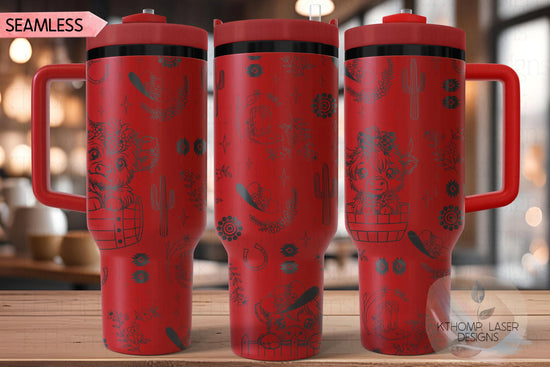 Cute Highland Cows Western Tumbler Wrap SVG | 40oz Laser Engraving File | Rotary Ready Digital Design | Western Farm SVG