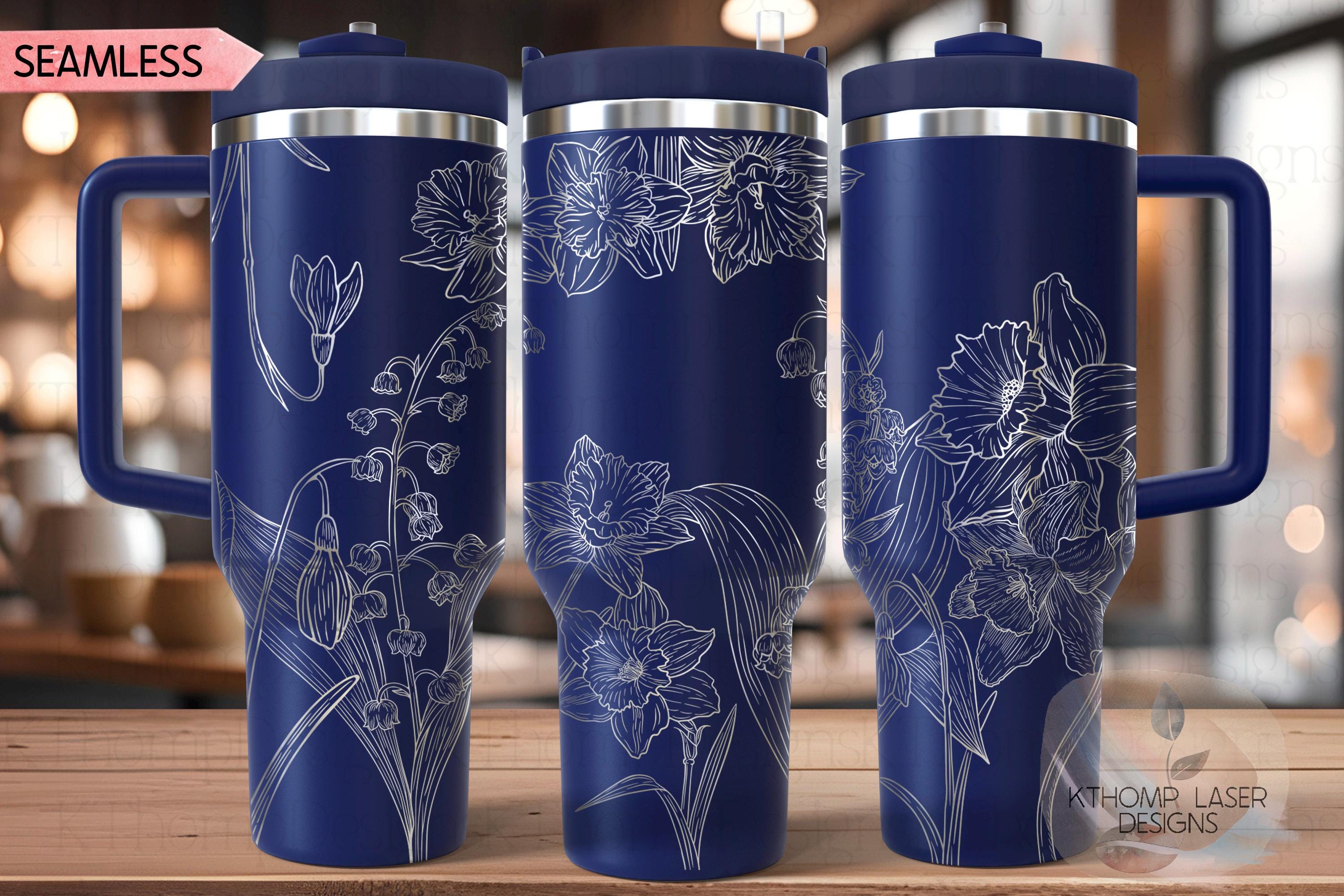 March May Birth Flowers Tumbler Wrap SVG | 40oz Laser Engraving File | Rotary Engrave Digital Design | Floral SVG Design