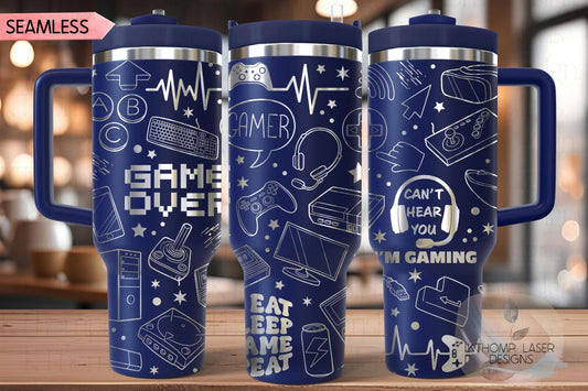 Gamer Video Game Tumbler Wrap SVG | 40oz Laser Engraving File | Rotary Ready Digital Design | Hobby Travel SVG