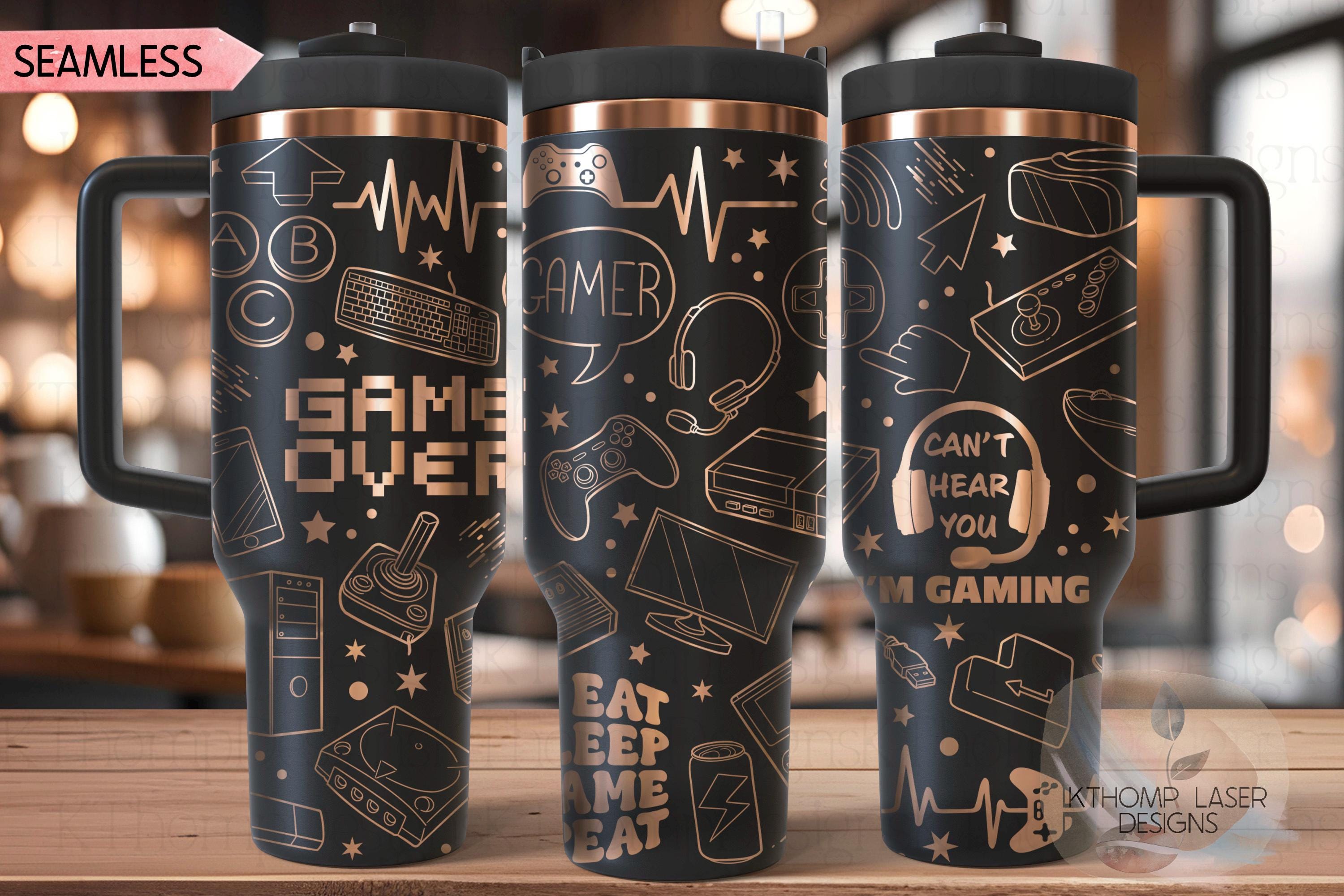 Gamer Video Game Tumbler Wrap SVG | 40oz Laser Engraving File | Rotary Ready Digital Design | Hobby Travel SVG