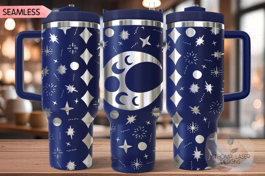 Moons and Stars Tumbler Wrap SVG | 40oz Laser Engraving File | Rotary Ready Digital Design | Zodiac Boho SVG