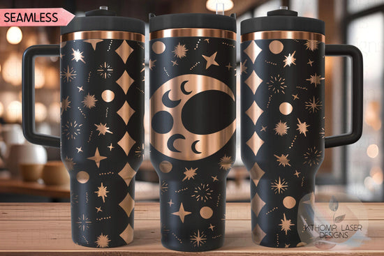 Moons and Stars Tumbler Wrap SVG | 40oz Laser Engraving File | Rotary Ready Digital Design | Zodiac Boho SVG