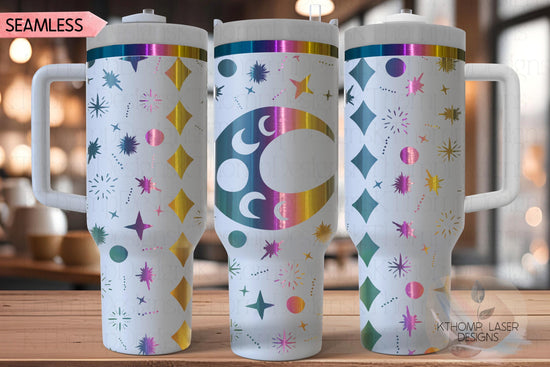 Moons and Stars Tumbler Wrap SVG | 40oz Laser Engraving File | Rotary Ready Digital Design | Zodiac Boho SVG