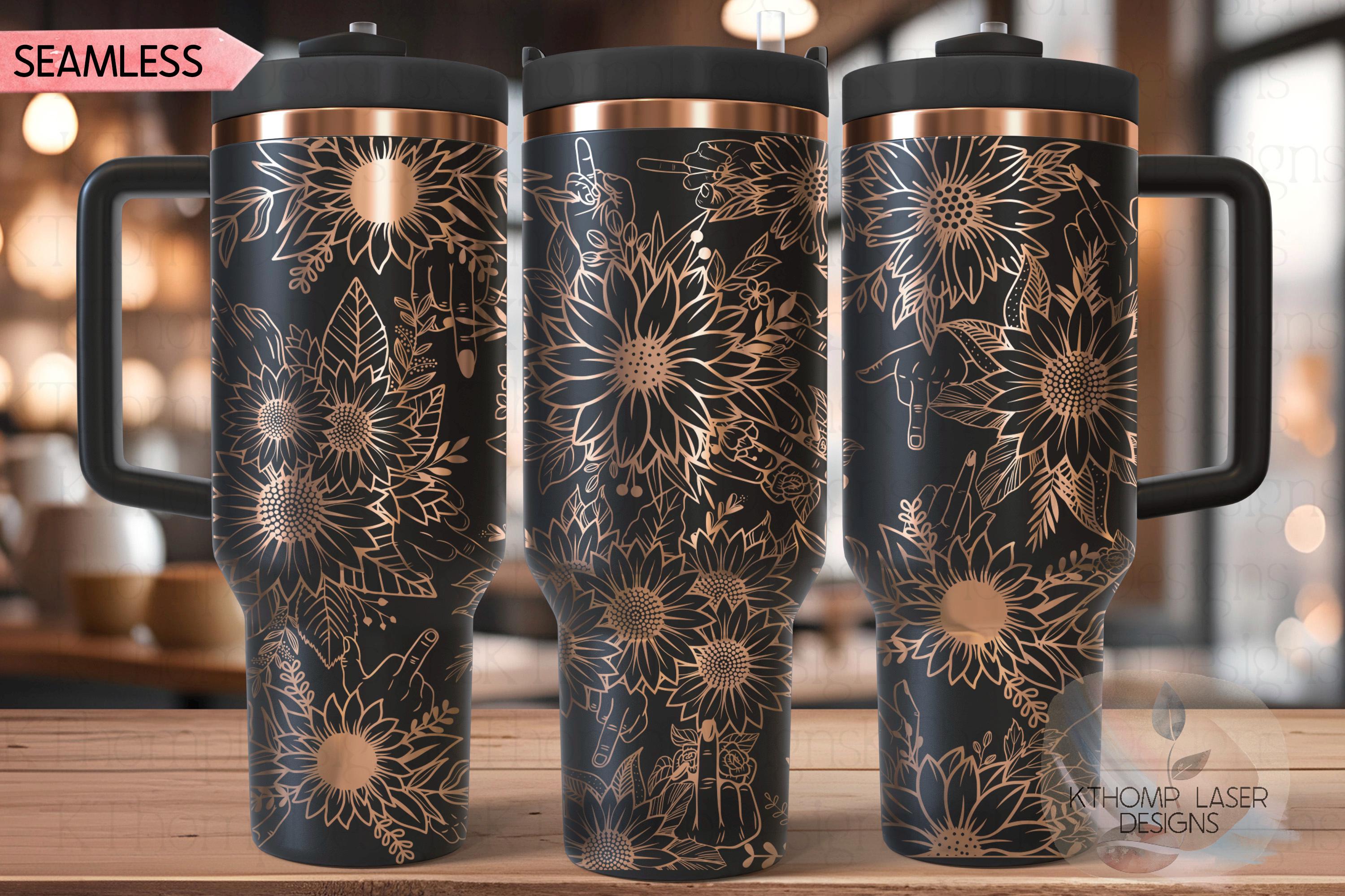 Sunflowers FU Middle Finger Tumbler Wrap SVG | 40oz Laser Engraving File | Rotary Ready Digital Design | Sassy Coffee SVG